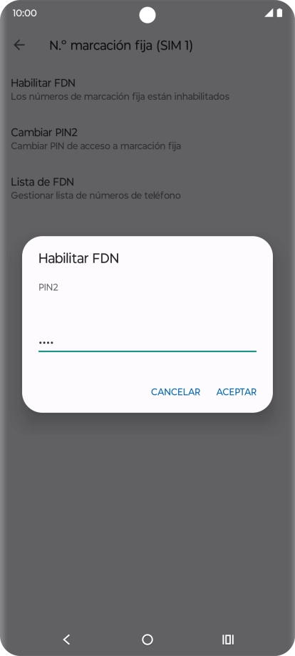 Introduce el código PIN2 y pulsa ACEPTAR.
