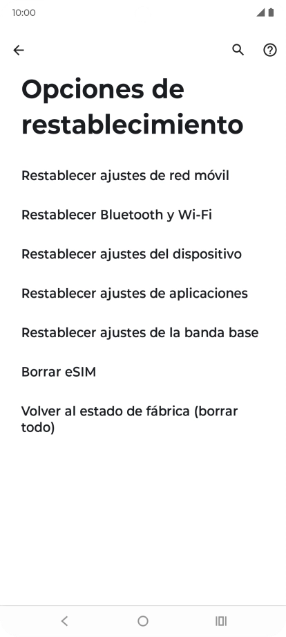 Pulsa Volver al estado de fábrica (borrar todo).