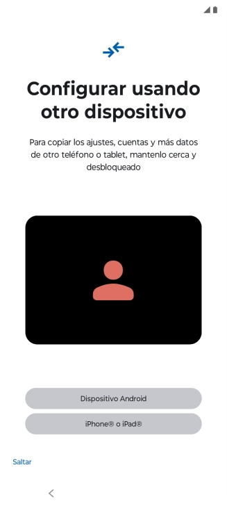 Puedes transferir el contenido de otro teléfono cuando activas tu teléfono por primera vez y cuando lo has restablecido. Cuando aparezca en la pantalla del teléfono esta imagen, ya está listo para la transmisión del contenido del otro teléfono.