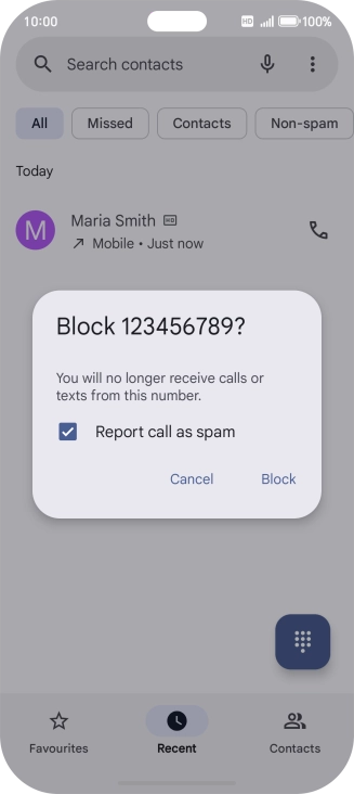 To report the number as spam, press the field next to 