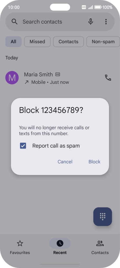 To report the number as spam, press the field next to 