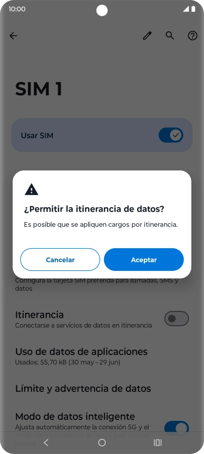 Si el roaming de datos está activado, pulsa Aceptar.