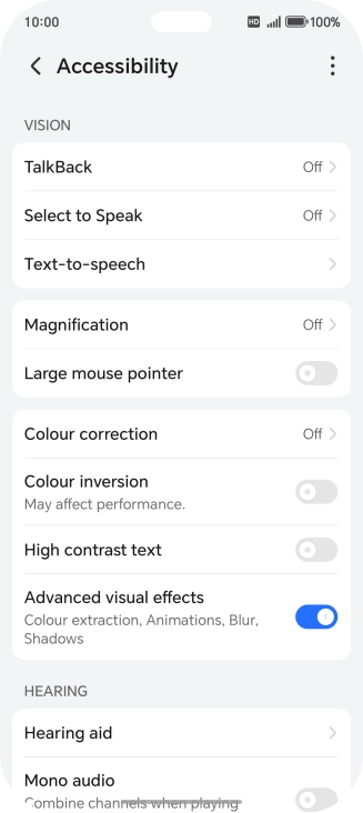 Press the required setting below 