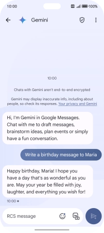 The text suggestion from Gemini is displayed.