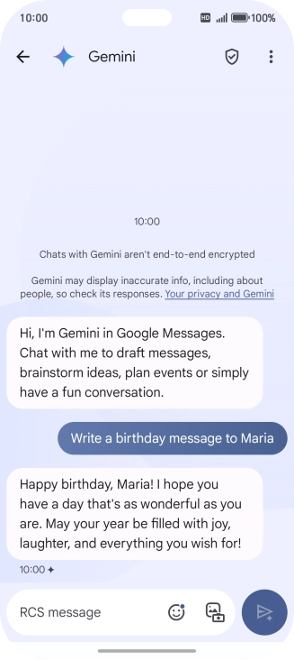 The text suggestion from Gemini is displayed.