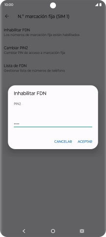 Introduce el código PIN2 y pulsa ACEPTAR.