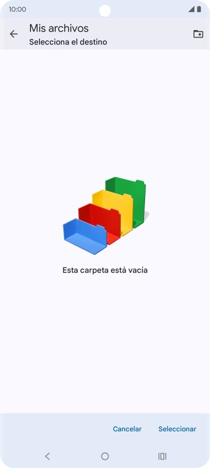 Si deseas crear una nueva carpeta, pulsa el icono de nueva carpeta y sigue las indicaciones de la pantalla para crearla.