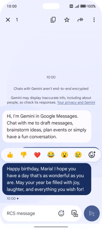 Press and hold the text suggestion from Gemini. Follow the instructions on the screen to use the text suggestion.