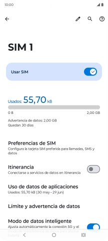El consumo total de datos se visualiza ahora en la pantalla.