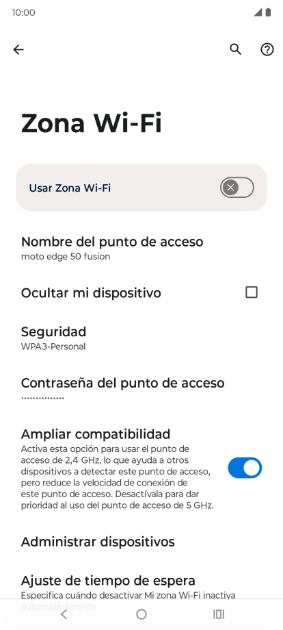 Pulsa Contraseña del punto de acceso.