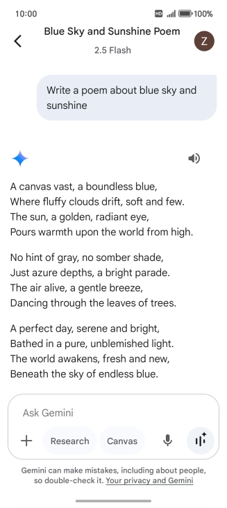 You can ask Gemini to generate a text based on your description.