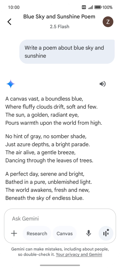 You can ask Gemini to generate a text based on your description.