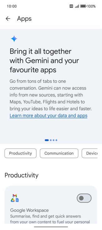 Press the indicator next to the required extension to turn on the function.
