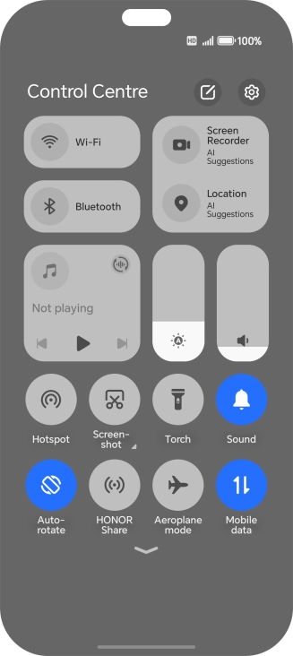 Press the mobile data icon to turn the function on or off.