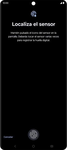 Sigue las indicaciones de la pantalla para crear una huella digital como código de seguridad.