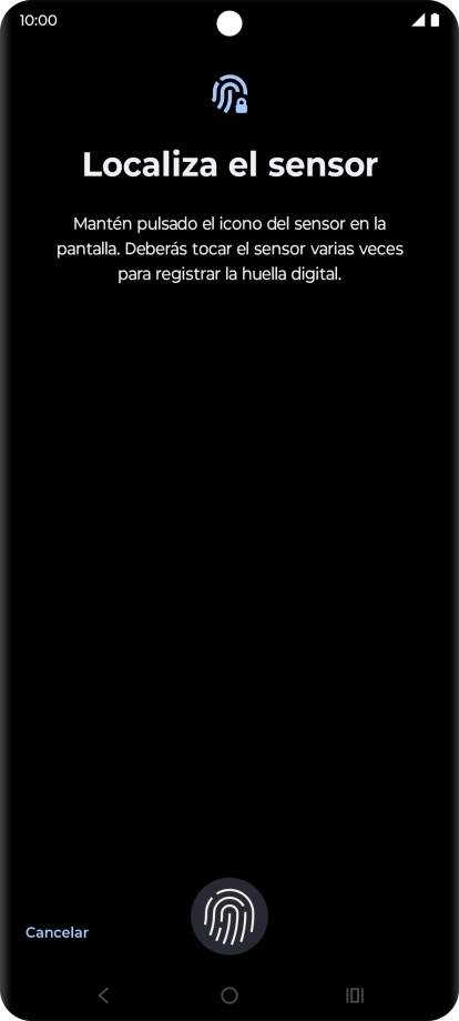 Sigue las indicaciones de la pantalla para crear una huella digital como código de seguridad.