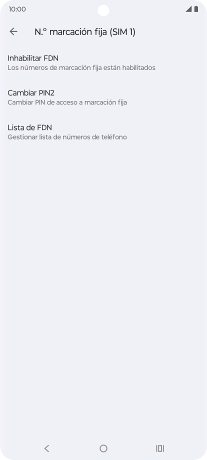 Pulsa Inhabilitar FDN para desactivar la marcación fija.