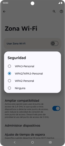 Pulsa WPA3-Personal para proteger la conexión wifi con una contraseña.