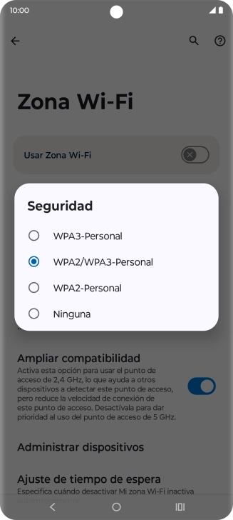 Pulsa WPA3-Personal para proteger la conexión wifi con una contraseña.