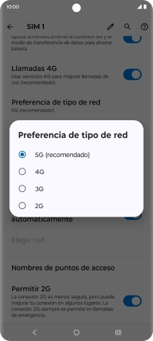 Pulsa el tipo de red deseado.
