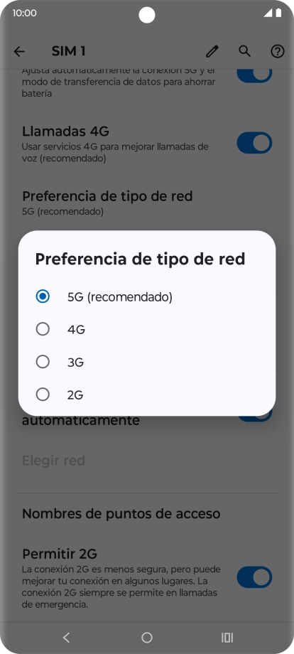 Pulsa el tipo de red deseado.