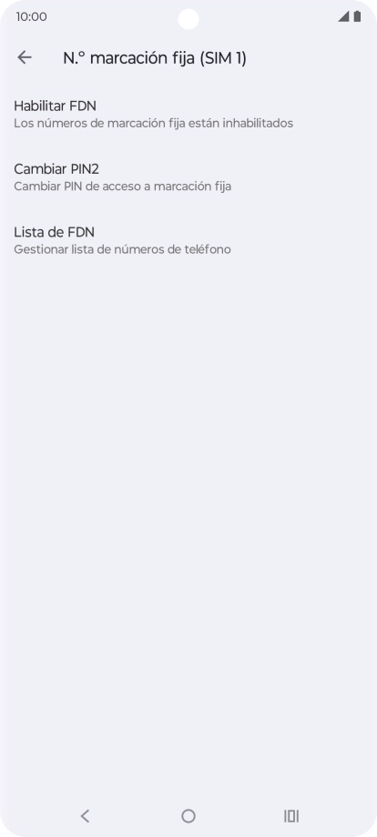 Pulsa Habilitar FDN para activar la marcación fija.