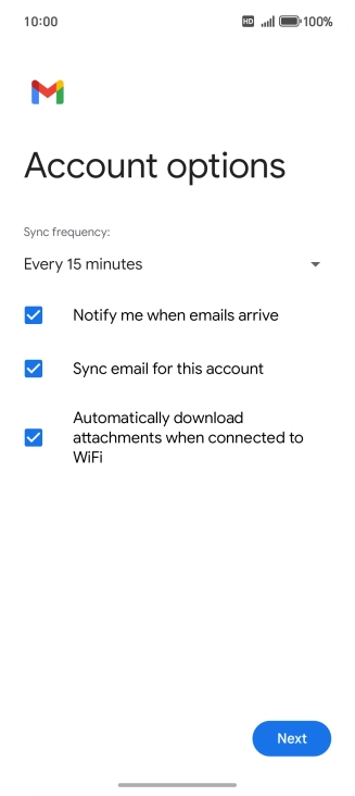 If this screen is displayed, you email account has been recognised and set up automatically. Follow the instructions on the screen to key in more information and finish setting up your email account.