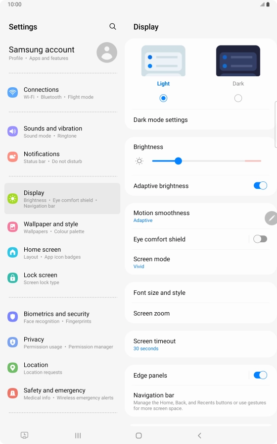 Samsung Galaxy Tab S8 5G Adjust screen brightness Vodafone UK