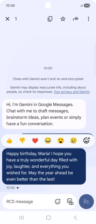 Press and hold the text suggestion from Gemini. Follow the instructions on the screen to use the text suggestion.