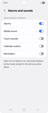 Press the required settings to turn sound and vibration for the selected functions on or off.
