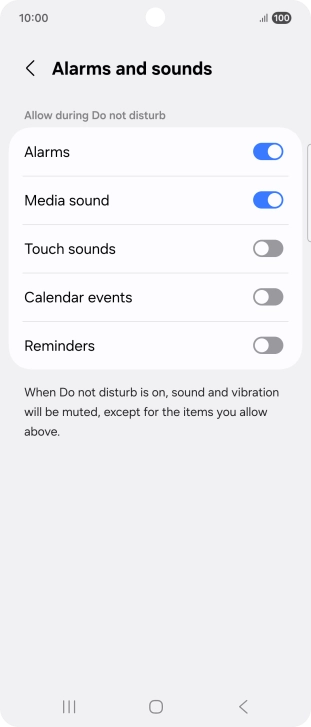 Press the required settings to turn sound and vibration for the selected functions on or off.
