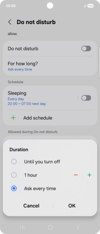 Press the required setting.