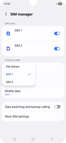 Press the required setting.