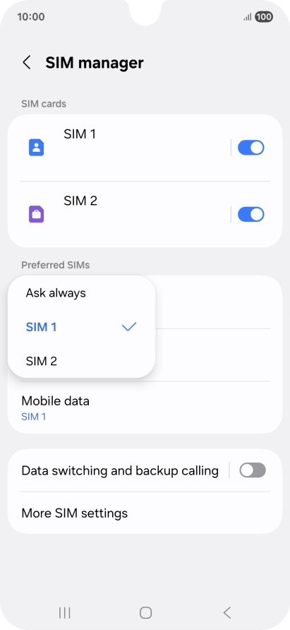 Press the required setting.