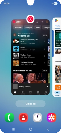 To end one running application, slide your finger upwards on the required application.