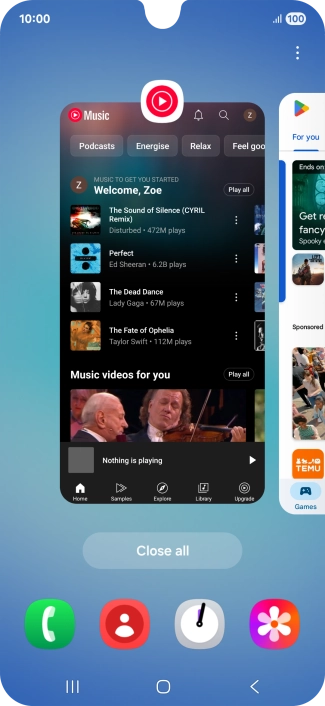 To end one running application, slide your finger upwards on the required application.