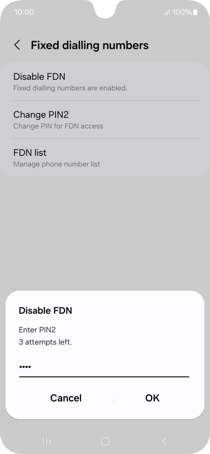 Key in your PIN2 and press OK.