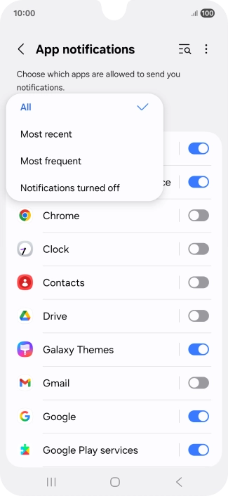 Press the required setting.