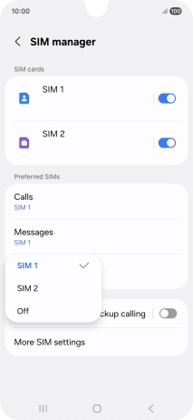 Press the required setting.