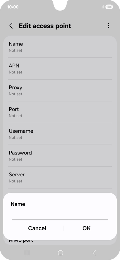 Key in Vodafone Internet and press OK.