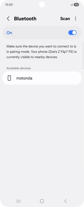 Press the required Bluetooth device and follow the instructions on the screen to pair the device with your phone.