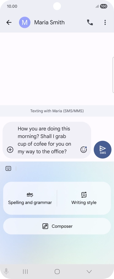To change the writing style of your text, press Writing style and follow the instructions on the screen to use the function.