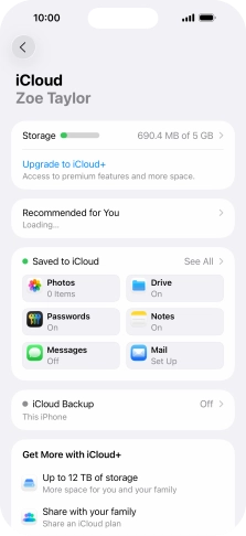 Press iCloud Backup.
