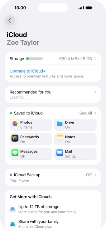 Press iCloud Backup.