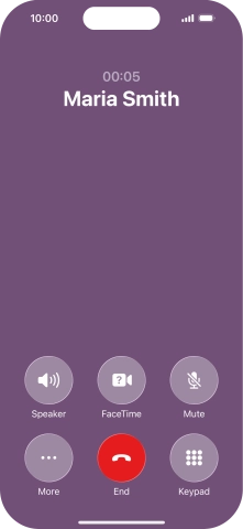Press the end call icon to end the call and return to the home screen.
