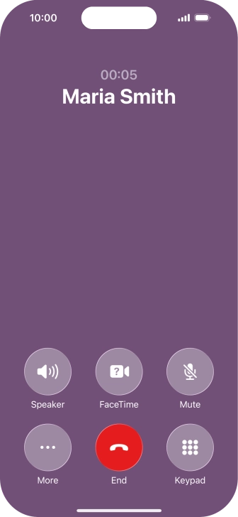 Press the end call icon to end the call and return to the home screen.