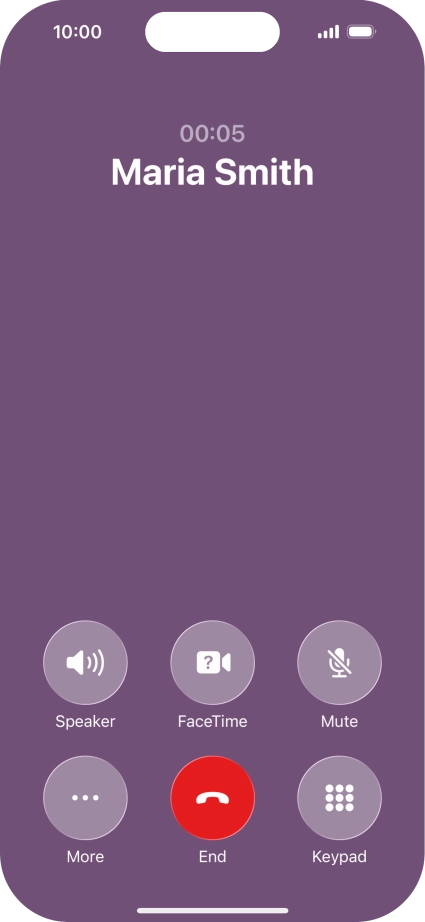 Press the end call icon to end the call and return to the home screen.