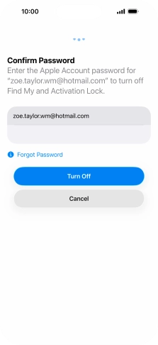Key in the password for your Apple Account and press Turn Off. Wait a moment while the factory default settings are restored. Follow the instructions on the screen to set up your phone and prepare it for use.