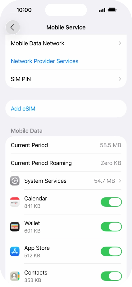 Press the indicators next to the required applications to turn the function on or off.