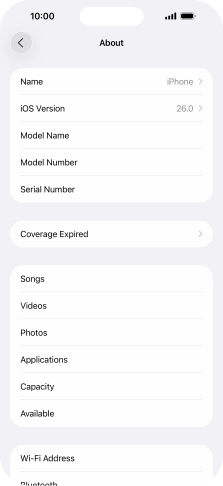 Your phone's software version is displayed next to iOS Version.